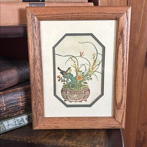 Vintage Framed Botanical Chinoiserie Bird Art